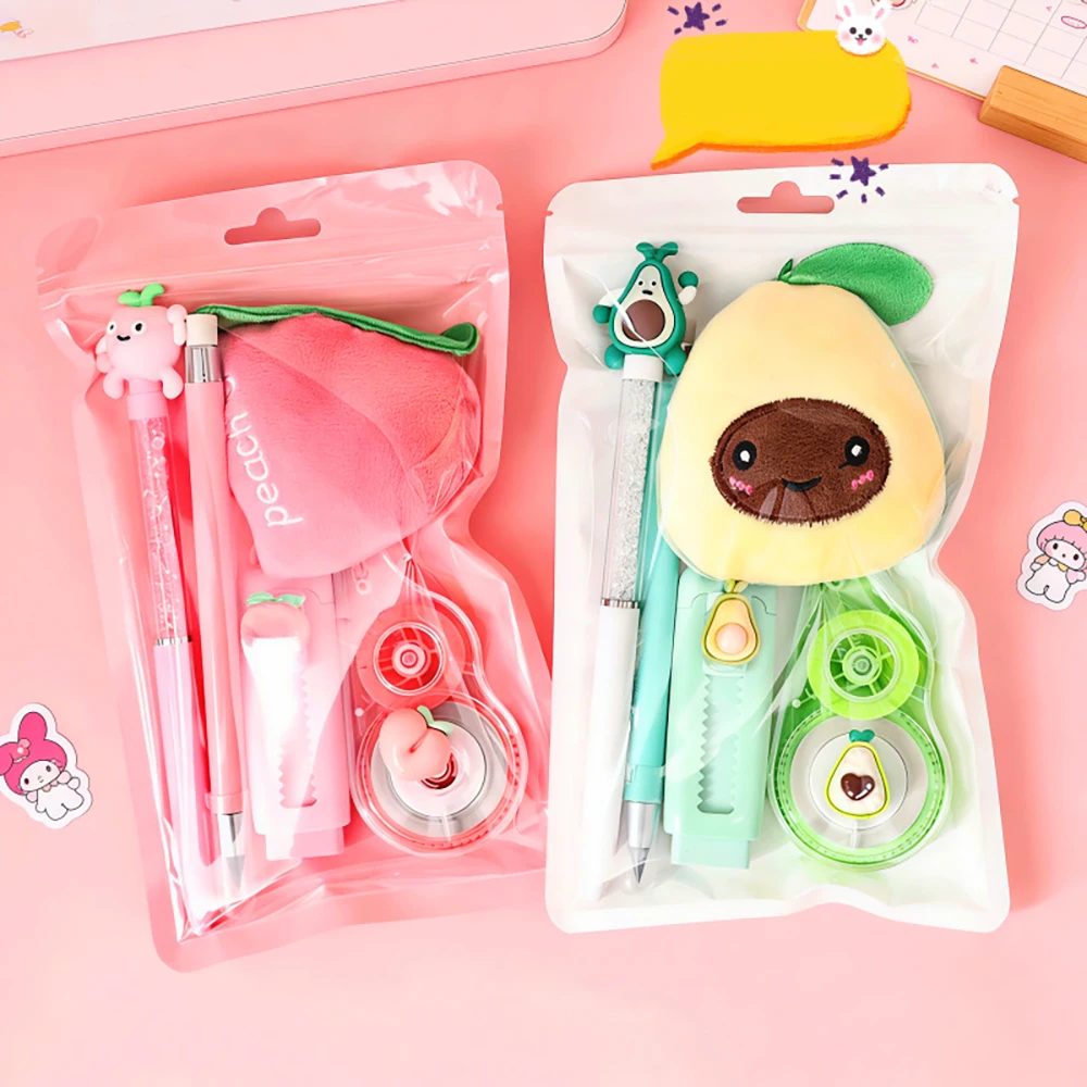 Creative Fruit Stationery 5-piece Set, Innovative Cartoon Learning Stationery Supplies, Student Reward Gifts, Cute and Practical