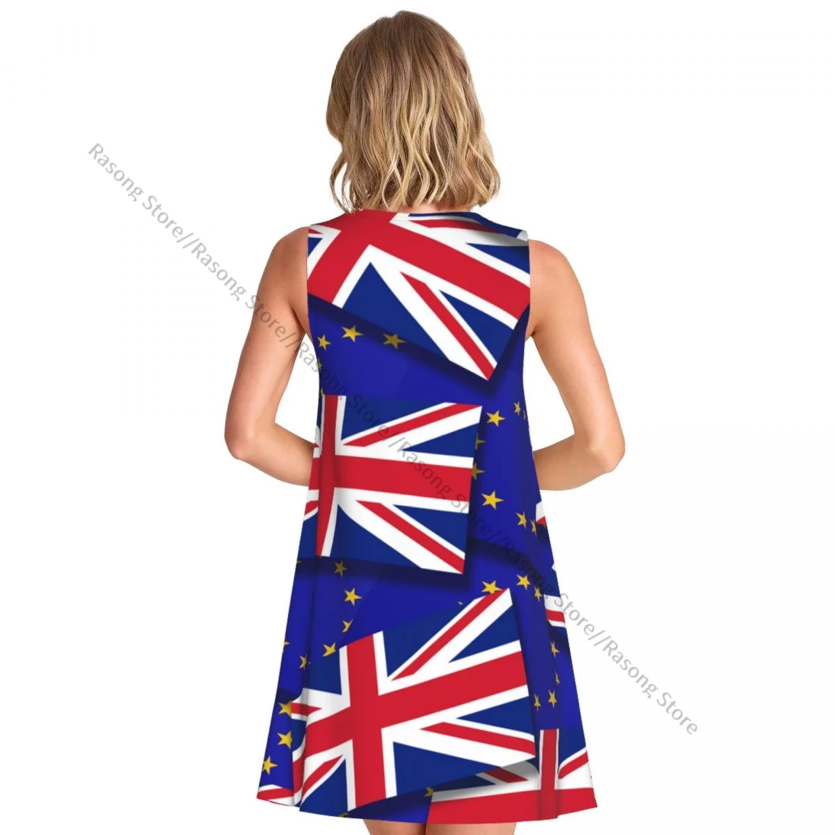 レディースドレスサマーカジュアルTシャツドレスビーチカバーアップ英国国旗タンクドレス