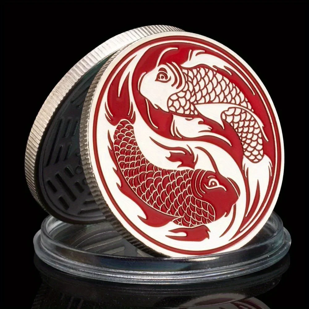 Chinese Lucky Coin Fancy Carp Decorations Koi Souvenirs and Gifts silvery Plated Room Decor Commemorative Coins Wishing Coin