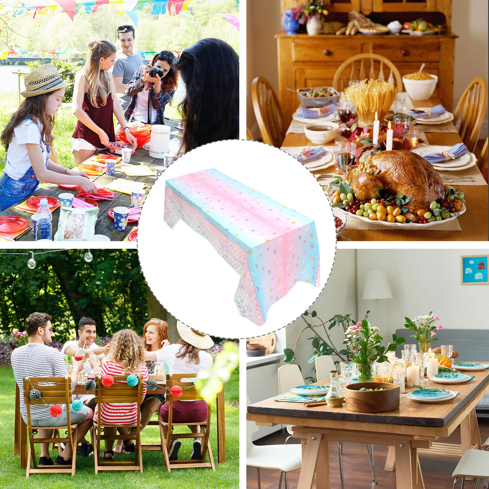

Fish Scale Tablecloth Disposable Rectangle Cover Party Supplies Mermaid Cloth Plastic Home Decoration Large Size Picnic