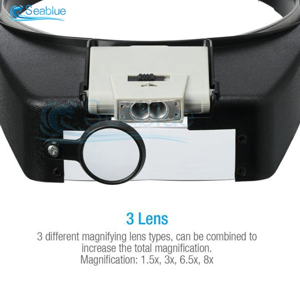 Headband Magnifying Reading Optical Glasses with Light for Close Work Rechargeable Magnifier Repairing LED Jewelers Visor