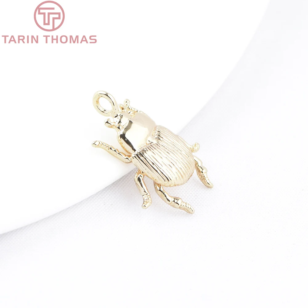 (9756) 6PCS 13x16.5MM 24K Gold Color Brass Insect Beetle Shaped Pendants High Quality DIY Jewelry Making Findings Accessories
