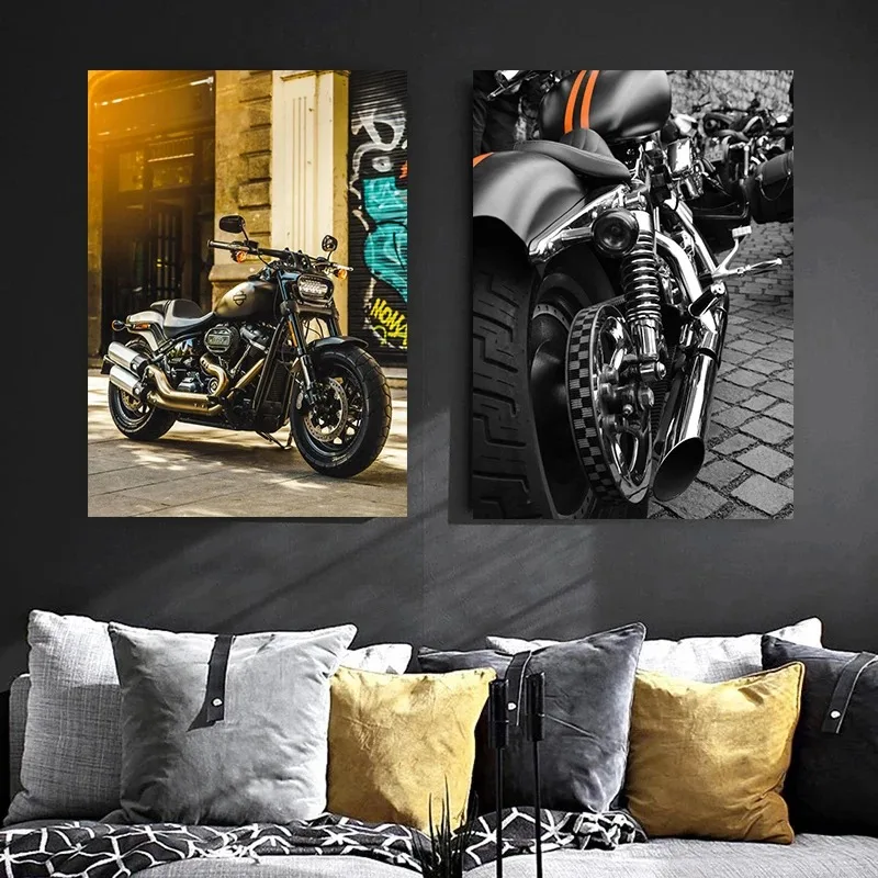Cool Heavy Modified Black Motorcycle Racing Poster Motor Canvas Painting Print Wall Art Pictures for Living Room Home Decor