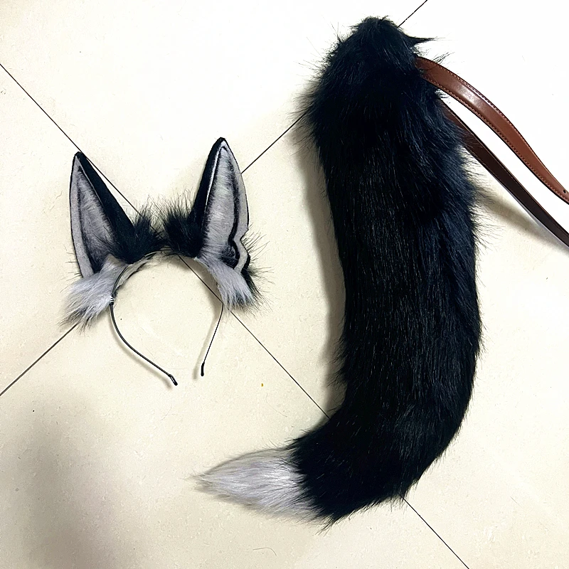 New Custom Halloween Headdress Anubis Black Gray Wolf Dog Ear Hair Hoop Wolf Ear Beast Ear Christmas Prank Costume Prop Gothic