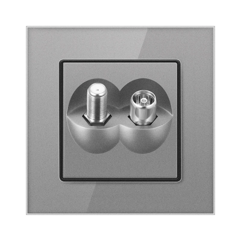 novski TV socket, female connector with satellite output, tempered crystal glass panel, 4 colors, white, black, gray, gold