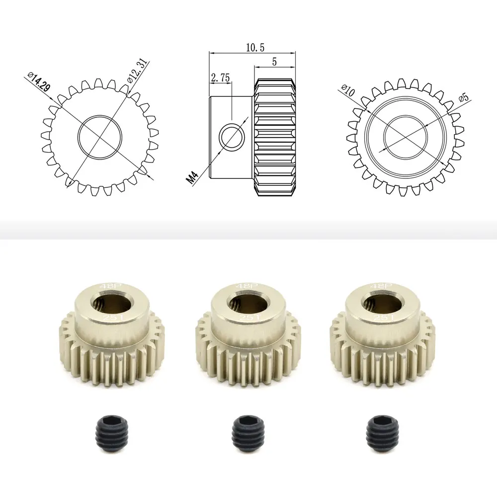 48DP 5mm Shaft Metal Pinion Gear 20T 22T 24T 25T 29T 30T 32T 34T 35T 38T 40T Aluminum Motor Gear for 1/10 RC Model Car Toy Parts