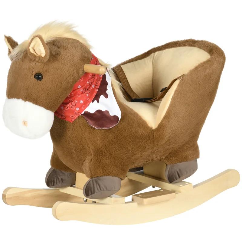 Baby Plush Animal Rocker Horse Brown Realistic Sound Pedals for 18 36 Months Sturdy Soft Ideal Toddler Indoor Play Gift