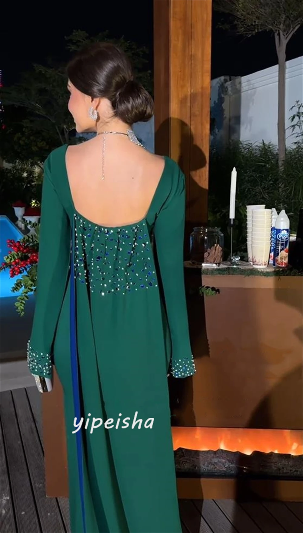Personalizado Jiayigong s rebordear drapeado playa vaina cuello cuadrado vestido de ocasión a medida vestidos largos