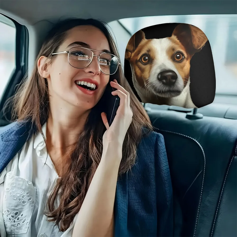 2pcs Jack Russell Terrier Portrait Printed Car Headrest Covers | Soft and Comfortable, Easy to Install and Wash