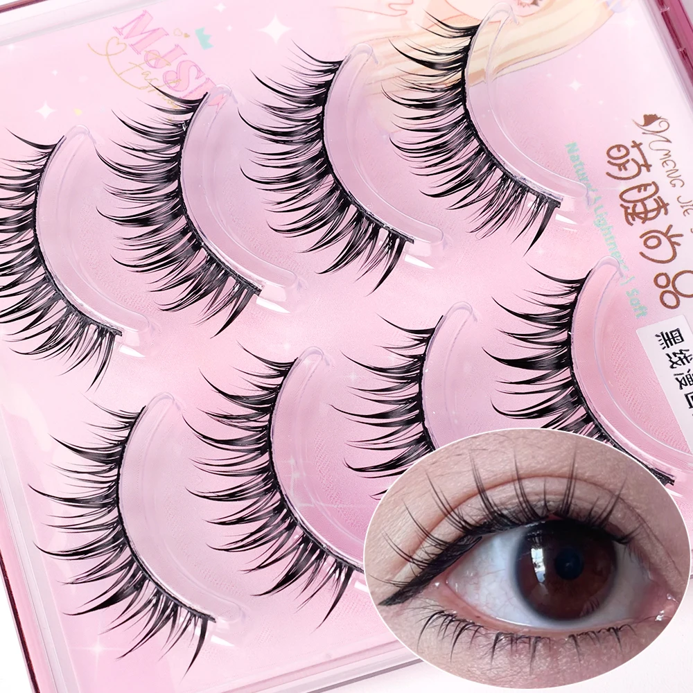 Manga Wimpers 4 Paar Wimpers 3d Natuurlijke Transparante Band Valse Wimpers Pluizige Zachte Kruis Piekerige Natuurlijke Wimper Extensie Make-Up