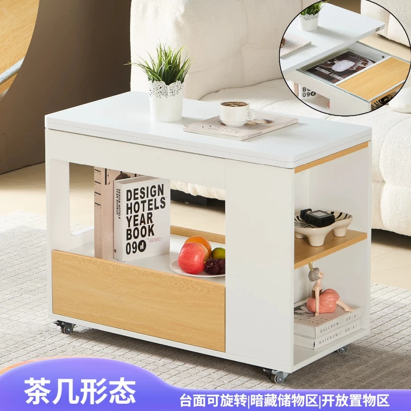 Yjq solid wood rotating edge few multi-functional movable storage cart sofa side cabinet large-capacity storage