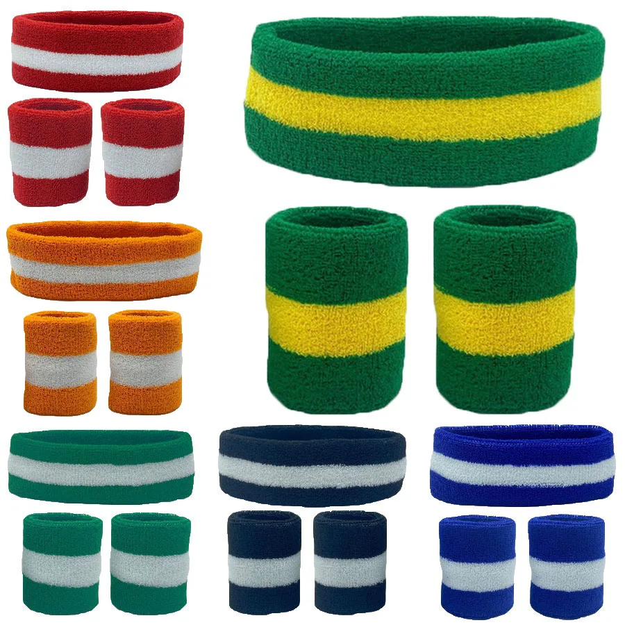 Towel Sweat Bands Set For Men Women Basketball Yoga Headband Tennis Wristbands Sport Gym Running Volleyball Wrist Wrap Sweatband