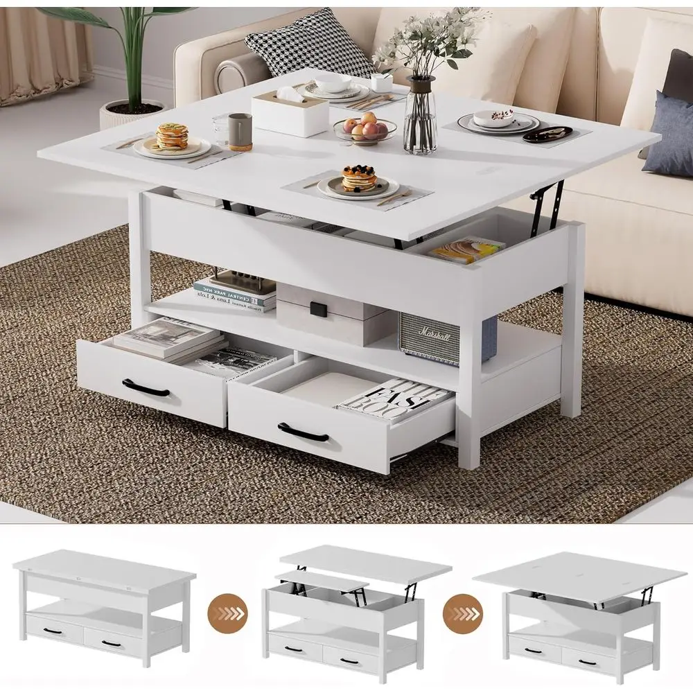

42 LED Illuminated Coffee Table - 4-in-1 Multifunction with Storage and Hidden Features, White