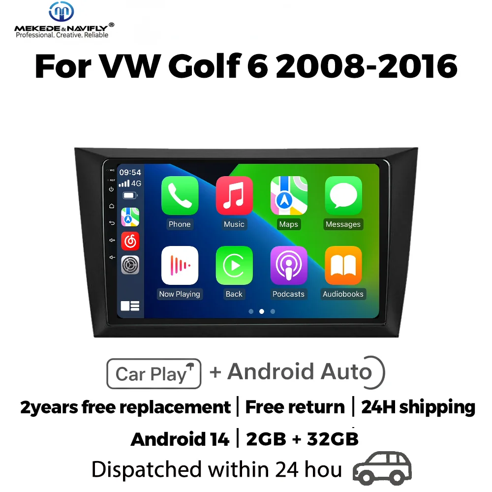 

Автомобильная аудиосистема MEKEDE&NAVIFLY Android 14, автомагнитола для VW Volkswagen Golf 6 2008-2016, мультимедийный плеер с Carplay
