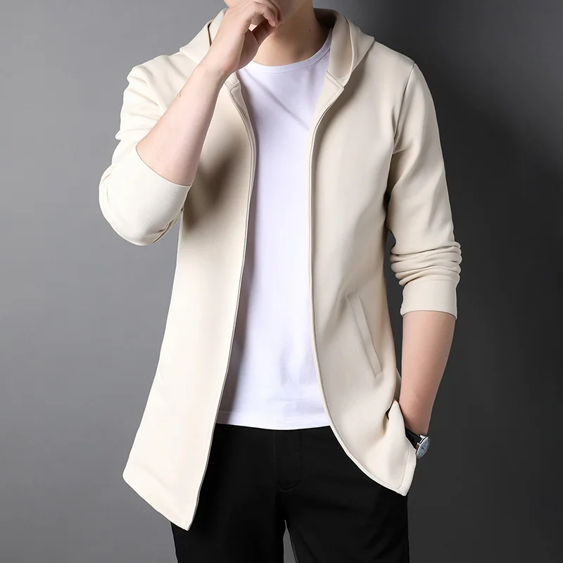 High End New Brand Designer Casual Fashion Stand Collar Korean Style Zipper Jackets For Men Solid Color Hooded Coats Men Clothes