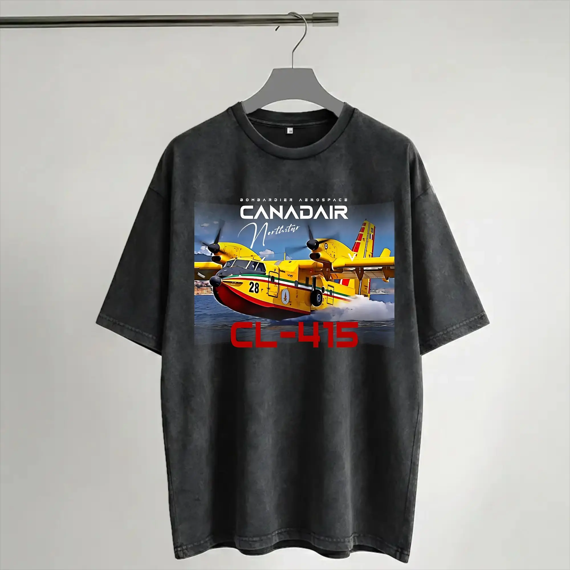 Canadair cl-415 Super Scooper firebomber Aircraft  T Shirts Hip Hop Washed Cotton Harajuku T-Shirts Men Women Streetwear