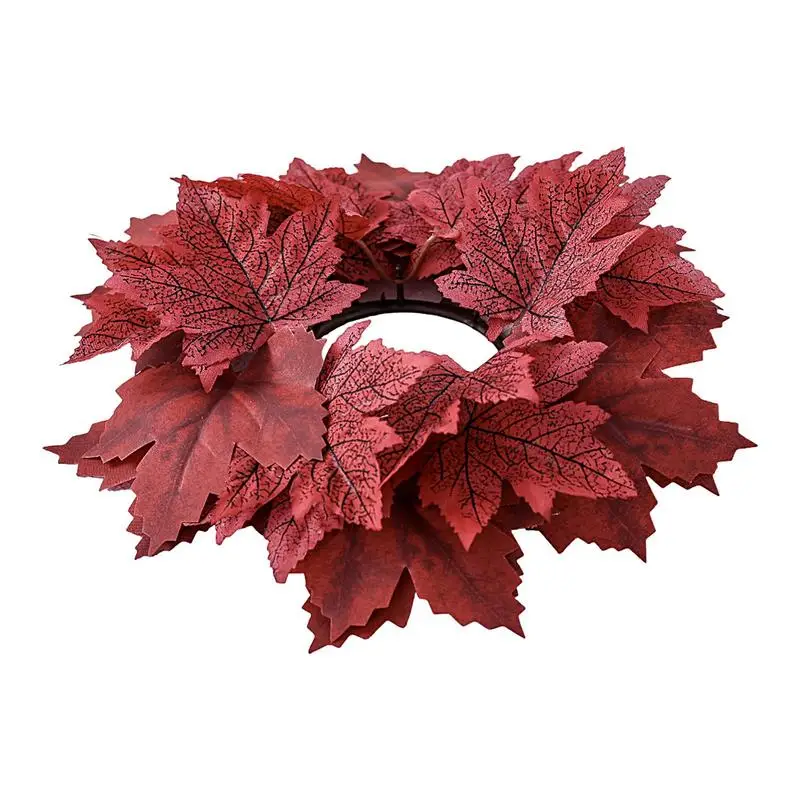 Fall Maple Leaf Candlestick Wreath Thanksgiving Decoration Artificial Candle Ring Garland Party Table Centerpiece Decoration