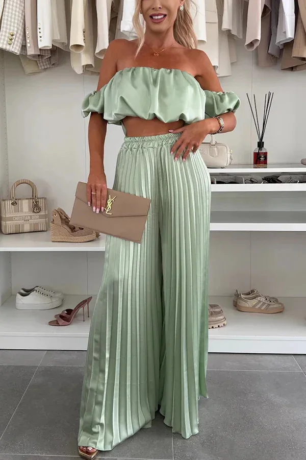 2025 Zomer Vrouwen Sexy 2 Delige Set Off-shoulder Mouwloze Boob Tube Top + Wijde Pijpen Broek Set Fashion Party Casual Broek Outfit