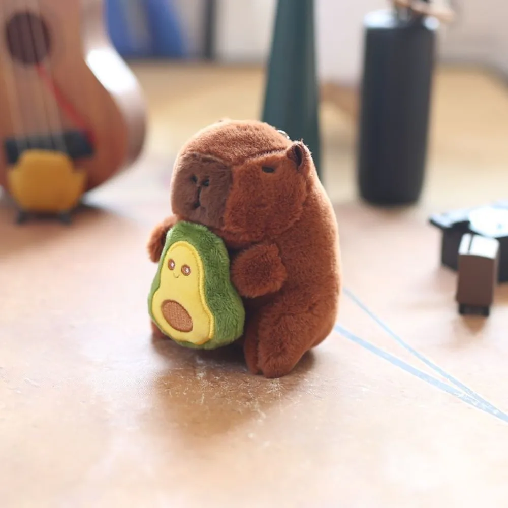 2 teile/satz kreative weiche rosa Capybara Schlüssel ring braun lustige Plüsch Capybara Anhänger pp Baumwolle Avocado Cartoon Tier Schlüssel bund Geschenk