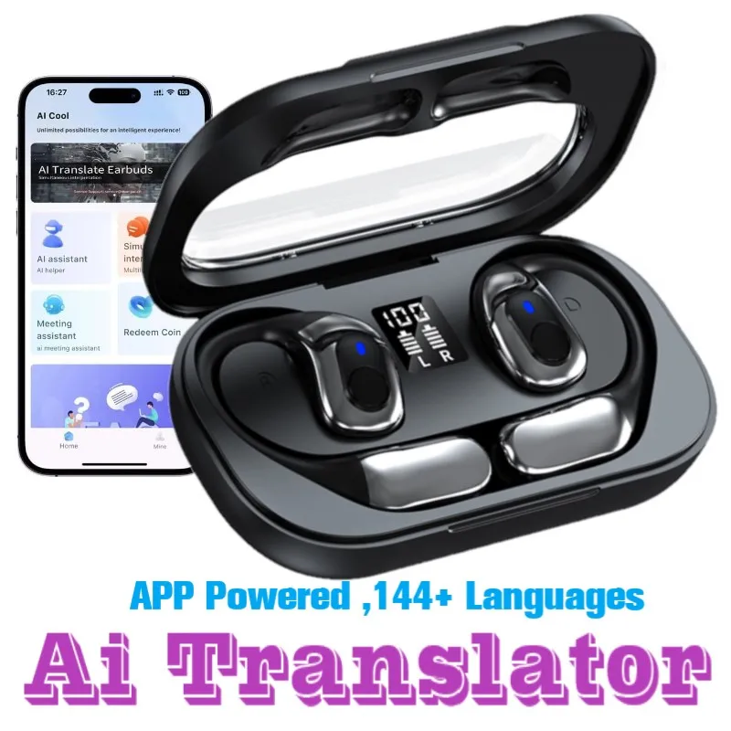 

Yw01 Translator Ows Earhook Headset Earbuds CE FCC Ai Cool App Powerd TWS Large Capacity Long Endurance For Business Travel