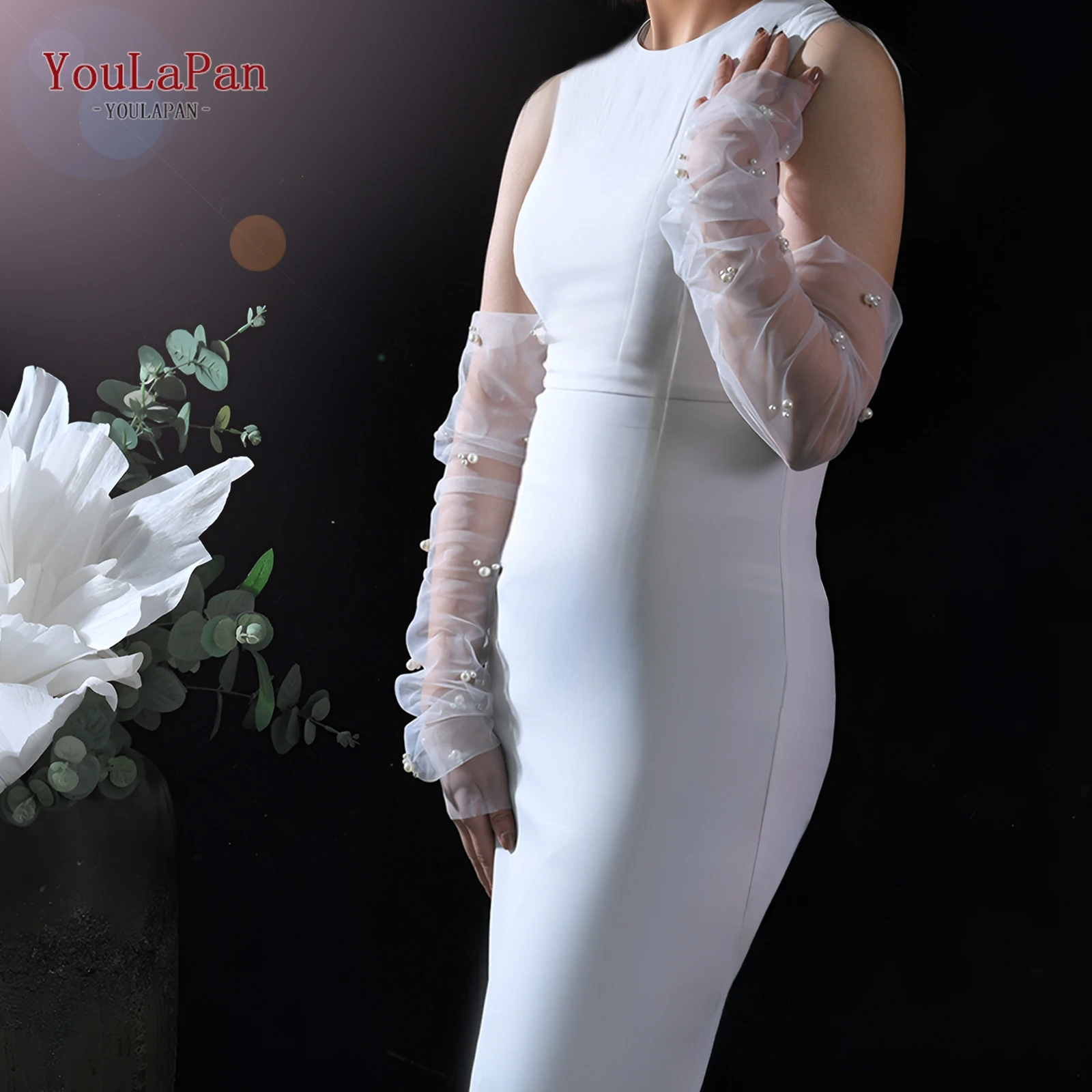 

Youlapan Mm38 Свадебные перчатки с жемчугом, женские тюлевые рукава, белые тюлевые свадебные перчатки, украшенные жемчугом, свадебный аксессуар