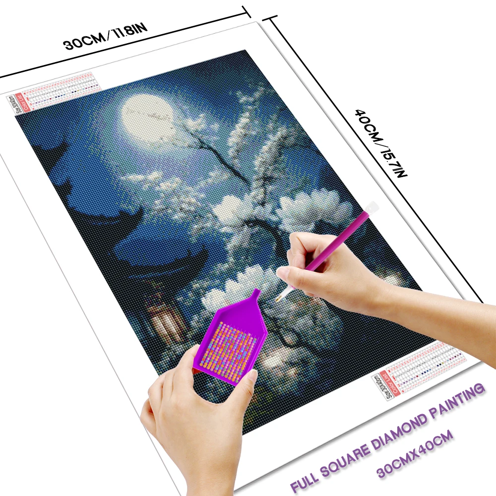 Huacan Diy Diamond Mosaic Flower 5d Diy Painting Landscape Moon Home Decoration Rhinestone Pictures Craft Kit