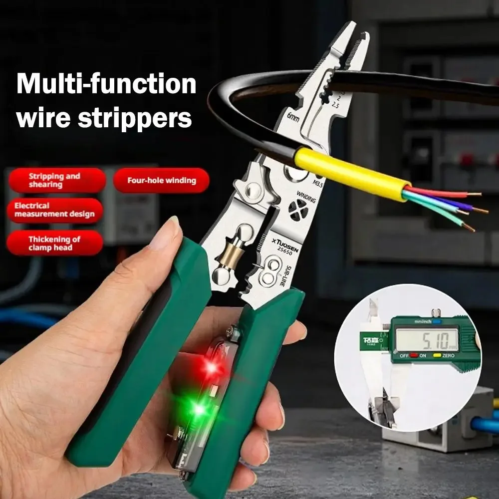 

TUOSEN Wire Stripper Tool Multifunctional Wire Stripping Pliers With Voltage Test Function And Nonslip Handle For Electrical