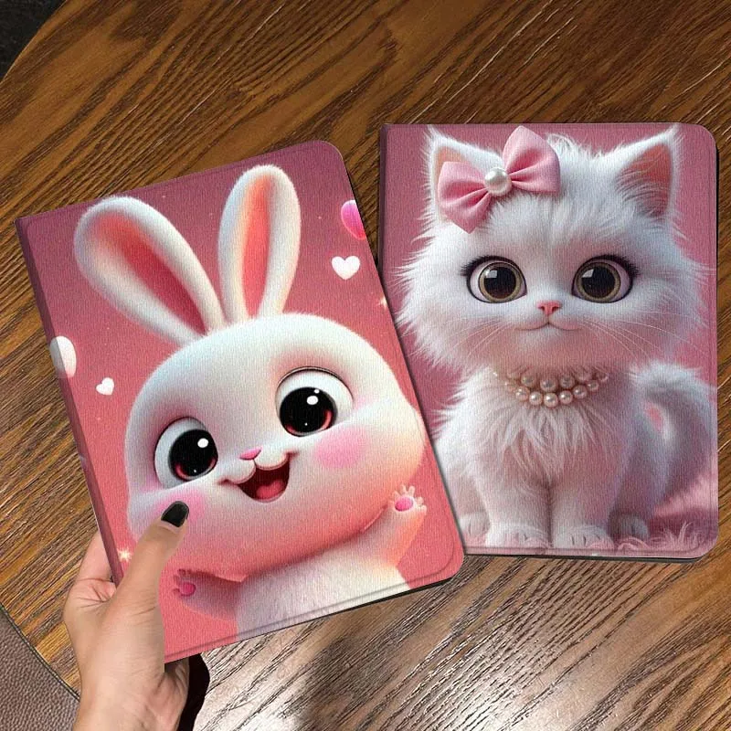 

Cute Rabbit Pink Heart Gift For iPad Pro Air Mini 2 3 4 5 6 7 6th 7th 10th 11th 10.2 9.7 10.5 11 Foldable Tablet Case