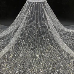 New Heavy Double Bead Embroidery Sequin Embroidery Wedding Evening Dress Lace Fabric