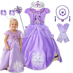 Deluxe Puffy Sofia Princess Ball Gown  Little Girl Floor Length Cartoon Series Sofia Cosplay Halloween Disguise Birthday Dress