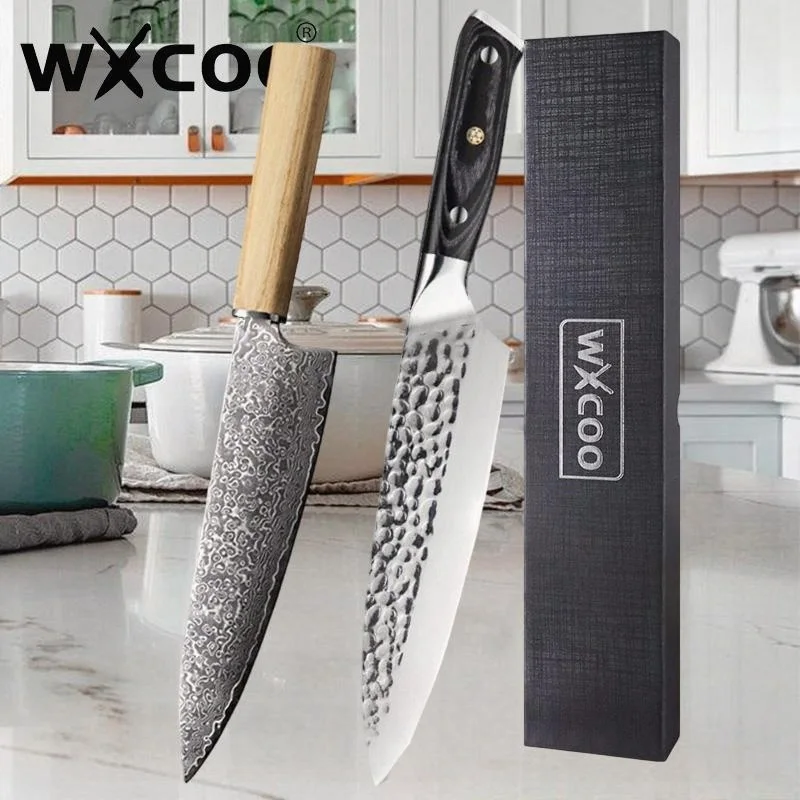 

WXCOO Kitchen Knives Damascus Forged Chef Knife Butcher Cleaver Knife Meat Cleaver Fruit Slicing Knife Kitchen Accessories