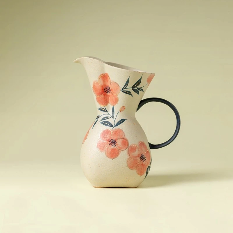 

Чайник ручной работы из керамики цвета огненно-красного персика с росписью, аксессуары для китайской чайной церемонии, цветочная композиция