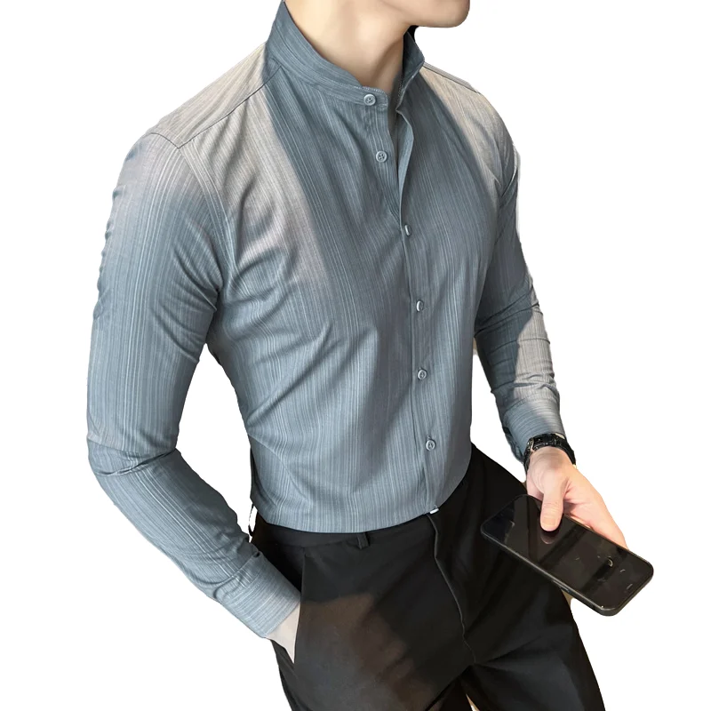 

Men's Fashion Long Sleeve Shirt New Arrival Wrinkle-Resistant Premium Business Striped Shirt Versatile Wear for Office Commute