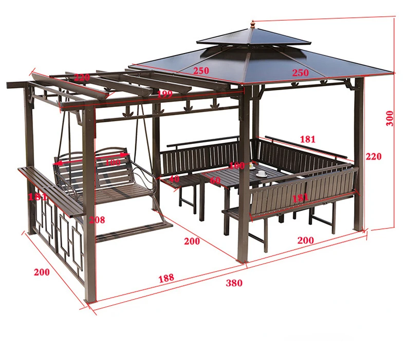 Outdoor courtyard grape trellis awning preservative wood swing