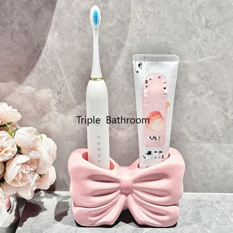 1pc Ceramic Bow Toothbrush Holder Ornament Ceramic Toothbrush, Toothpaste Storage Rack Bathroom Accessories Brush Holder - Image 5