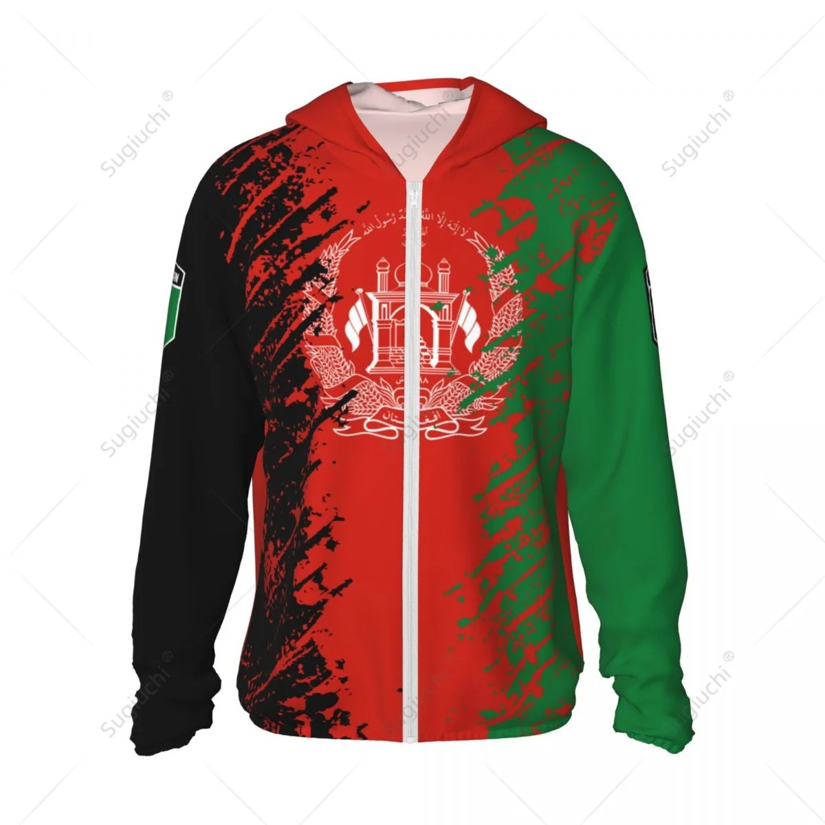 Afghanistan Flag Sun Protection Hoodie Sunscreen Clothes Fishing Cycling Running Quick Dry Long Sleeve With Zipper Polyester