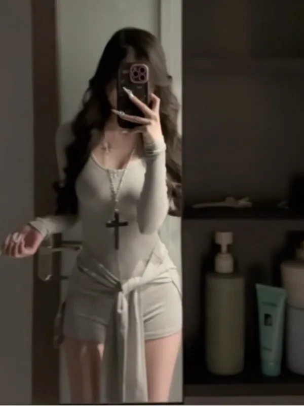 Sexy Retro Hot Girl Einteiler-Hose mit Taillengürtel Zweiteiliges Set Modische Hose Schlankmachende Hochgeschnittene Hose für den Arbeitsweg