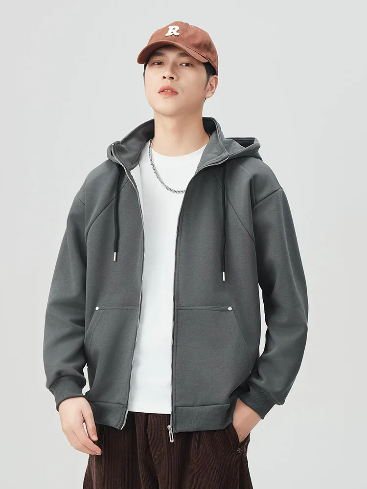 

Men hoodie full zipper hooded sweatshirt spring and autumn Korean style casual sportswear hooded knitted coat plus size 6XL 8XL