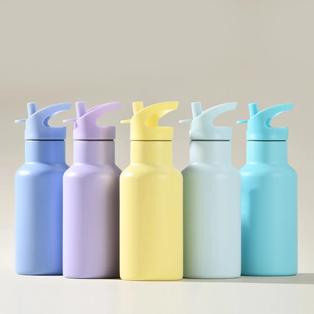 350ml Sports Thermos Cup With Handle And Straw,Double Vacuum Flasks,Portable Outdoor Drinkware,Mini Stainless Steel Water Bottle view 2