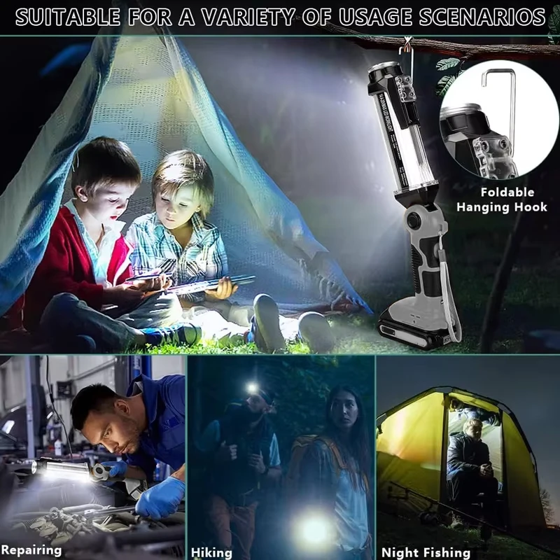 

35W Handheld Flashlight For Dewalt/Milwaukee/Craftsman 18V Li-ion Battery Emergency Light Portable LED Light With USB Hook
