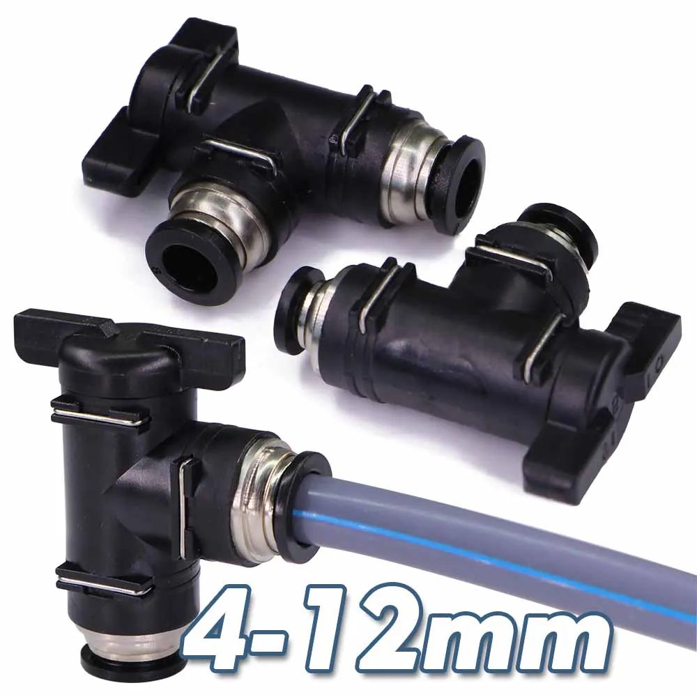 4-12mm 90° Angle Hand Valve Hose Adapter Slip Lock Quick Insert Release Connector Shut Off Stop Water Pneumatic Joint PE Tubing