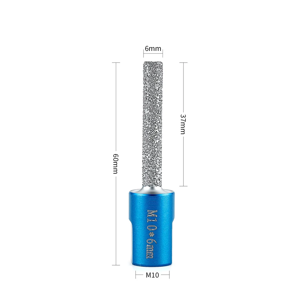Blue 60mm Vaccum Brazed Straight Router Bit For M10 Thread Milling Cutter For Porcelain Marble Stone Slotting Grinding