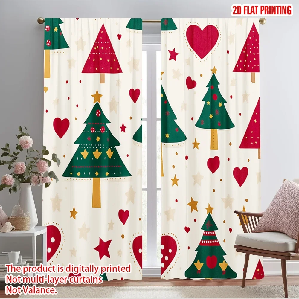 

2pcs,2D plane printing Contemporary Curtains Christmas Trees Hearts Stars Fabric (3) Polyester (without rod) Decorations Inside