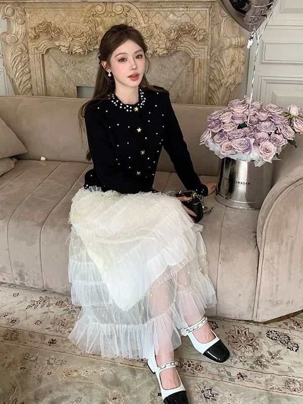 

Корейский комплект из двух предметов с милым вязаным топом и юбкой, нежный ветровой костюм, удобный длинный свек, круглый Ne с высокой талией, осень...