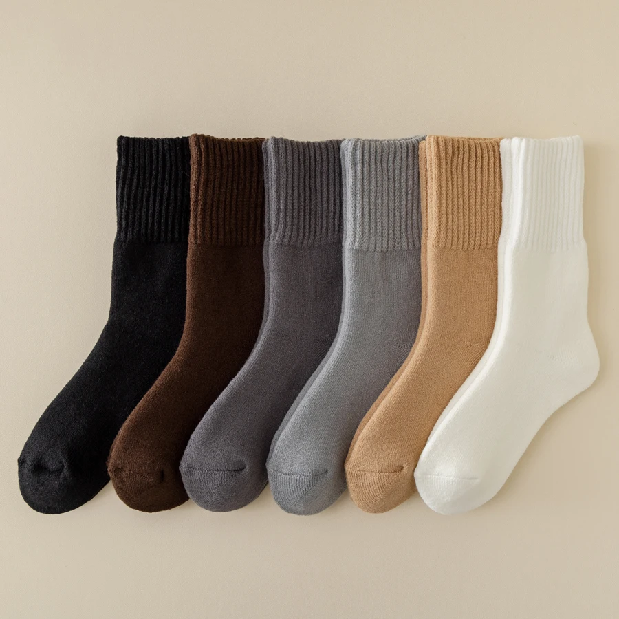 Hugeness-Chaussettes mi-longues en peluche pour hommes, haute élasticité, longues, chaudes, épaisses, automne, hiver, 3 paires