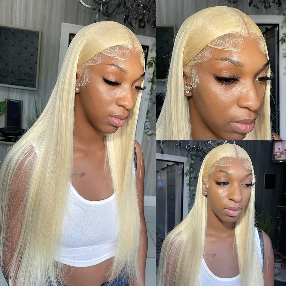 Perruque Lace Frontal Wig 613 brésilienne naturelle, cheveux lisses, blond miel, 30 pouces, 13x4, 13x6, Transparent Hd, pour femmes