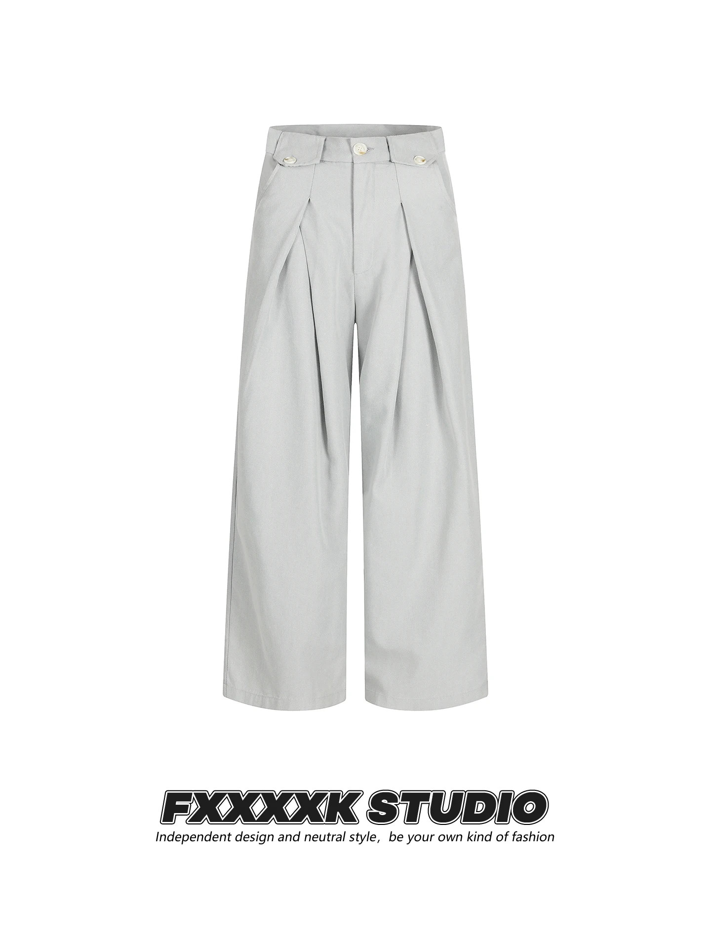 

FXK Original Retro Casual Loose Double Pleat Straight Leg Wide Leg A-Line Long Trousers ex Trendy Straight Tube Pants