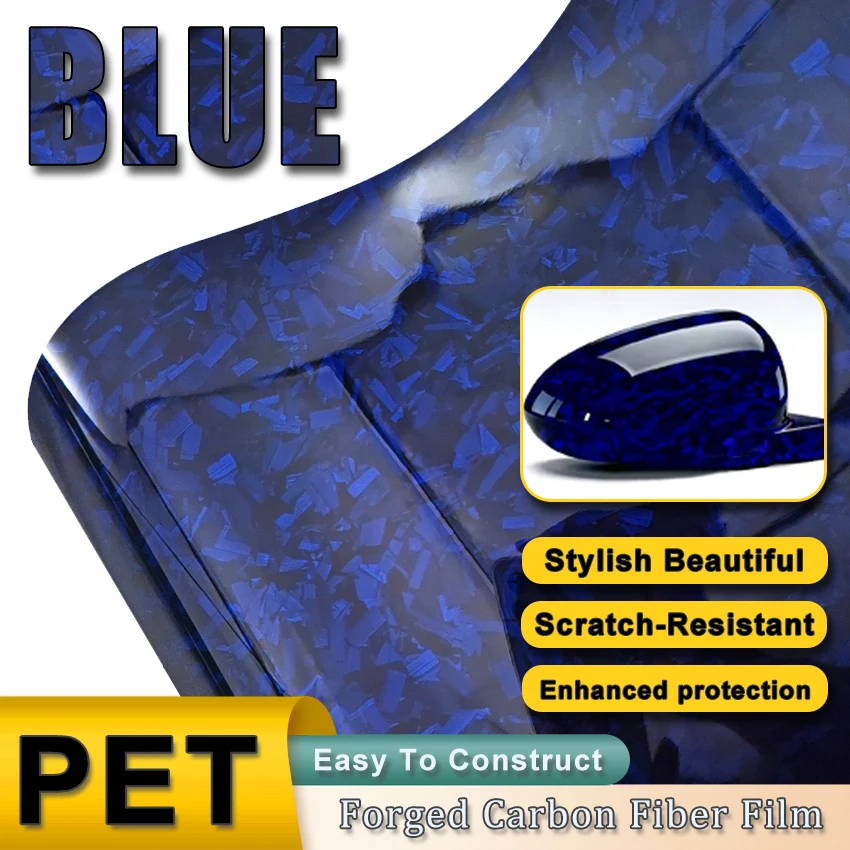 

Blue PET Forged Carbon Fiber Vinyl Wrap, Glossy Air Release Film for Car & Motorcycle