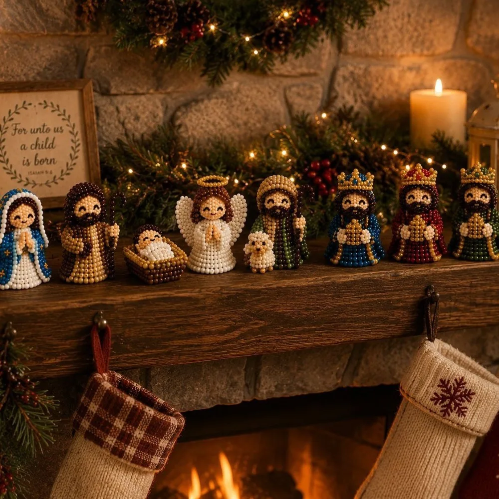 3D Nativity Scene Bead Craft DIY Kit Handmade with Guidance Nativity Beaded Figures Craft Kit Mini Beginner-friendly