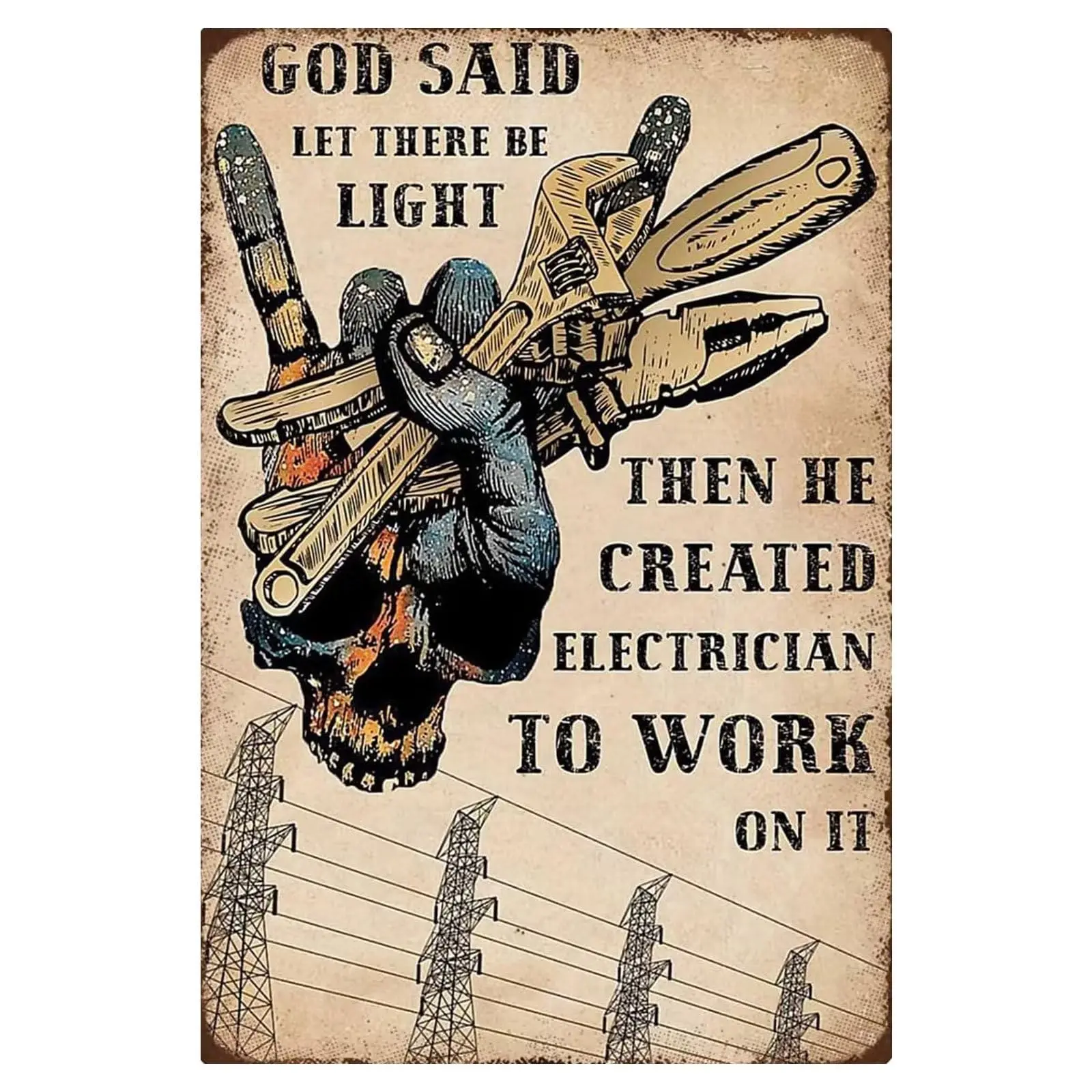 Metal Tin Sign Electrician Poster Electrician Gift God Said Let There Be Light Nostalgic Vintage Metal Home Wall Decor Plaque Me